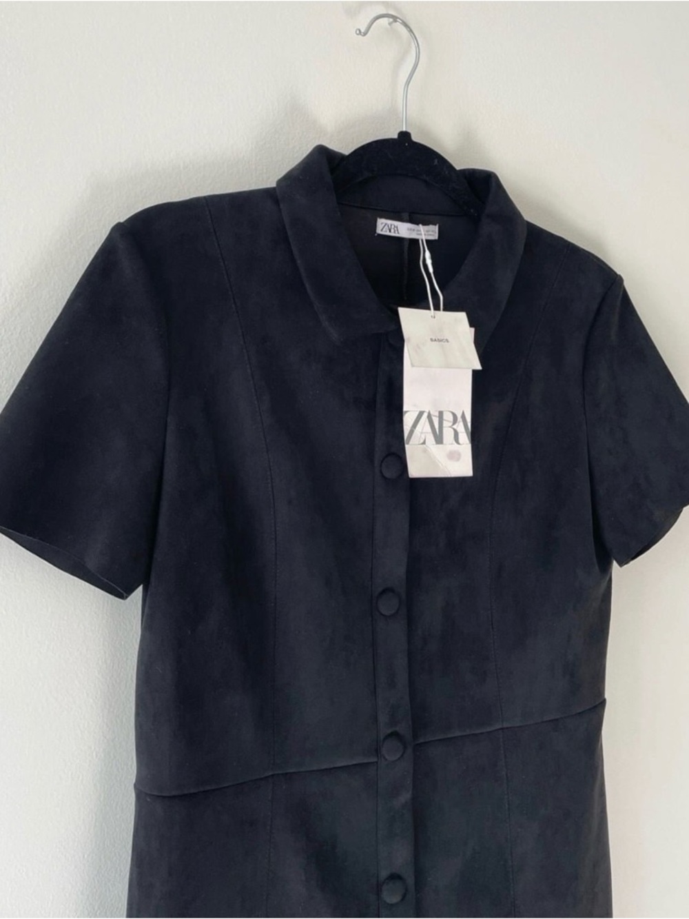 ZARA Black Short-Sleeve Faux Suede Mini Dress